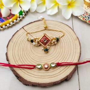 Regal Diamond Enamel Bhaiya Bhabhi Rakhi Set