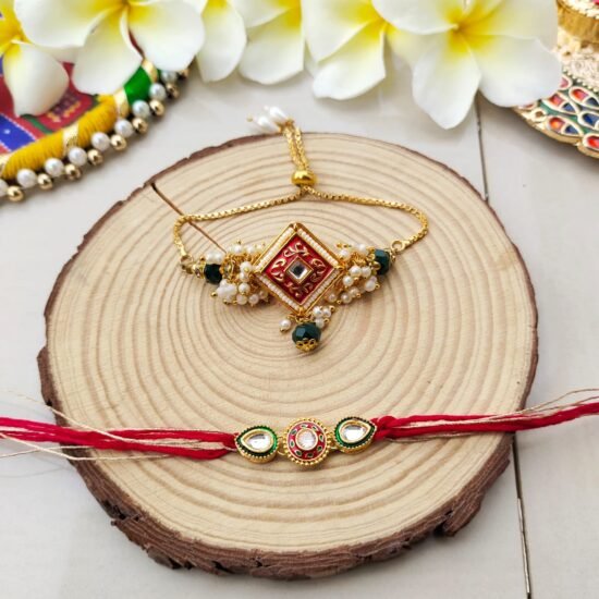 Regal Diamond Enamel Bhaiya Bhabhi Rakhi Set