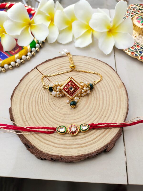 Regal Diamond Enamel Bhaiya Bhabhi Rakhi Set