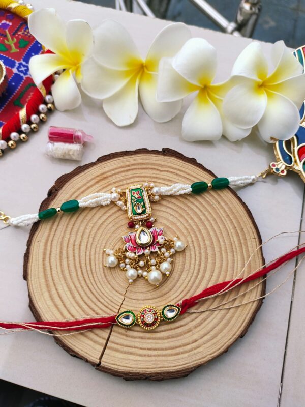 Grand Floral & Enamel Bhaiya Bhabhi Rakhi Set