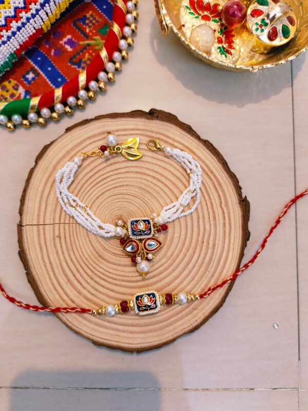 Royal Lotus & Enamel Bhaiya Bhabhi Rakhi Set - Image 4