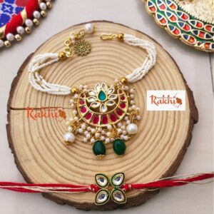 Royal Kundan Bhaiya Bhabhi Rakhi Set