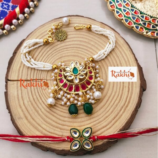 Royal Kundan Bhaiya Bhabhi Rakhi Set