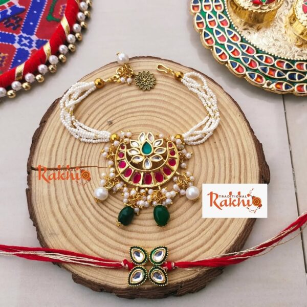 Royal Kundan Bhaiya Bhabhi Rakhi Set - Image 3