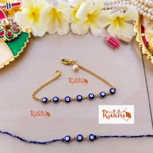 Premium Evil Eye Bhaiya Bhabhi Rakhi Combo Set (With Golden-Colored Lumba Chain Bracelet)