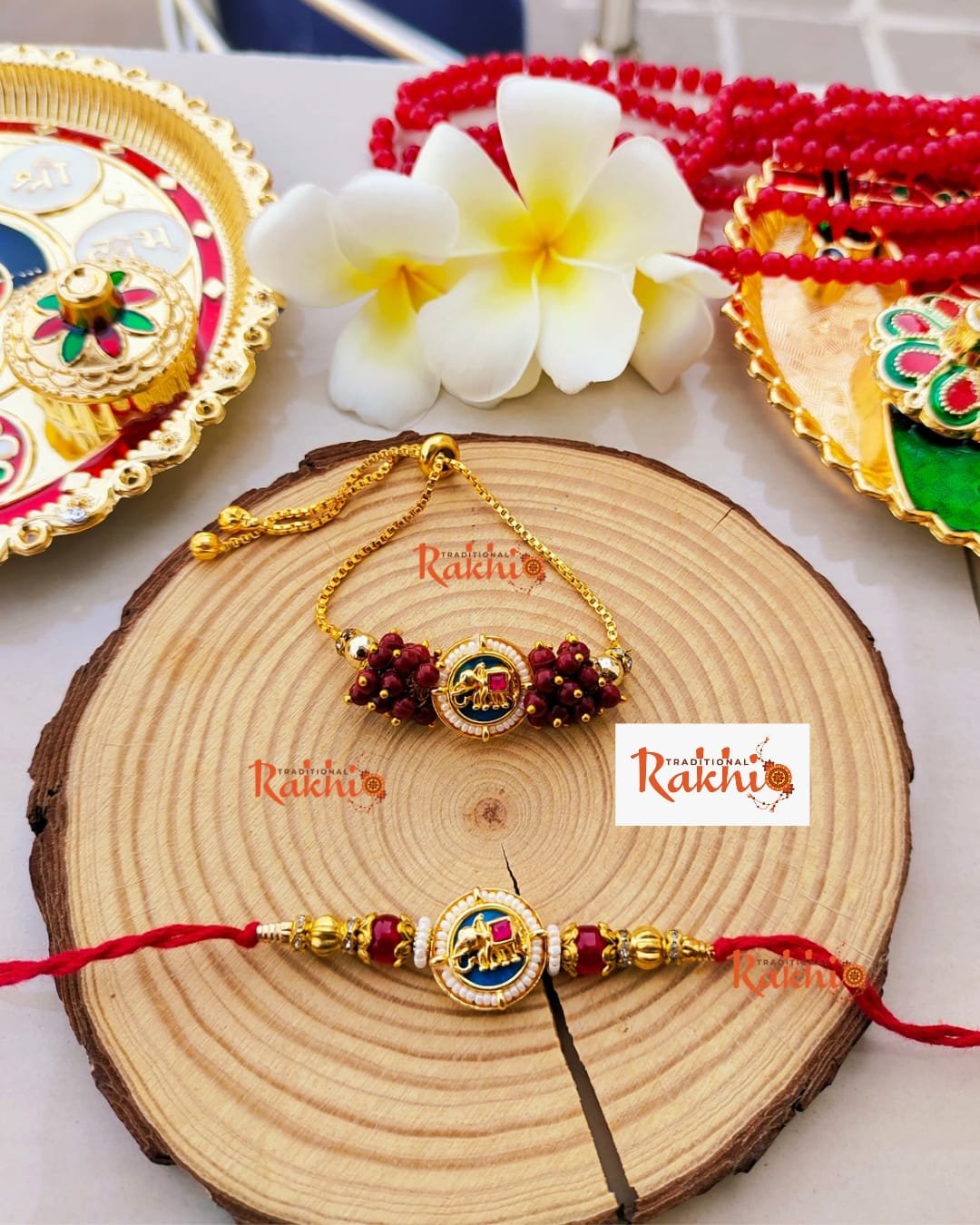 Royal Elephant Heritage Bhaiya Bhabhi Rakhi Combo Set (With Adjustable Golden-Colored Slider Lumba Bracelet) - Image 4
