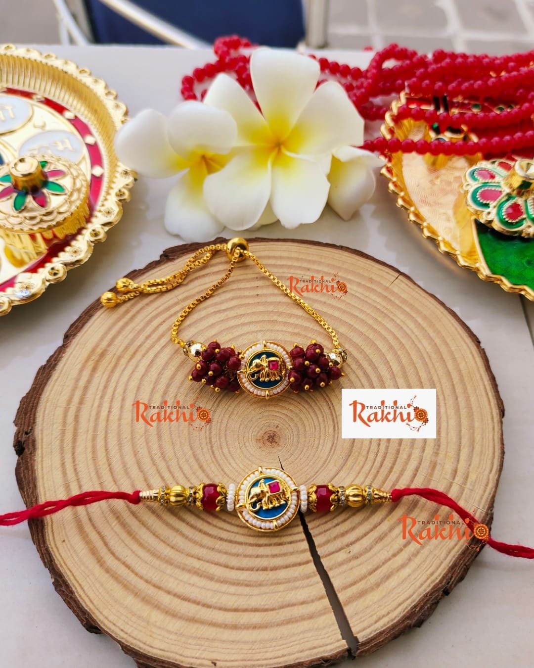 Royal Elephant Heritage Bhaiya Bhabhi Rakhi Combo Set (With Adjustable Golden-Colored Slider Lumba Bracelet) - Image 3