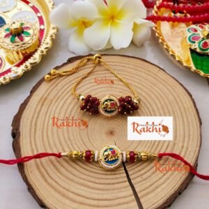 Royal Elephant Heritage Bhaiya Bhabhi Rakhi Combo Set (With Adjustable Golden-Colored Slider Lumba Bracelet)