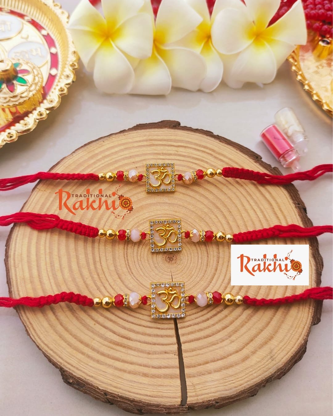 Sacred Om Square American Diamond Designer Rakhi (Single Piece) - Image 3