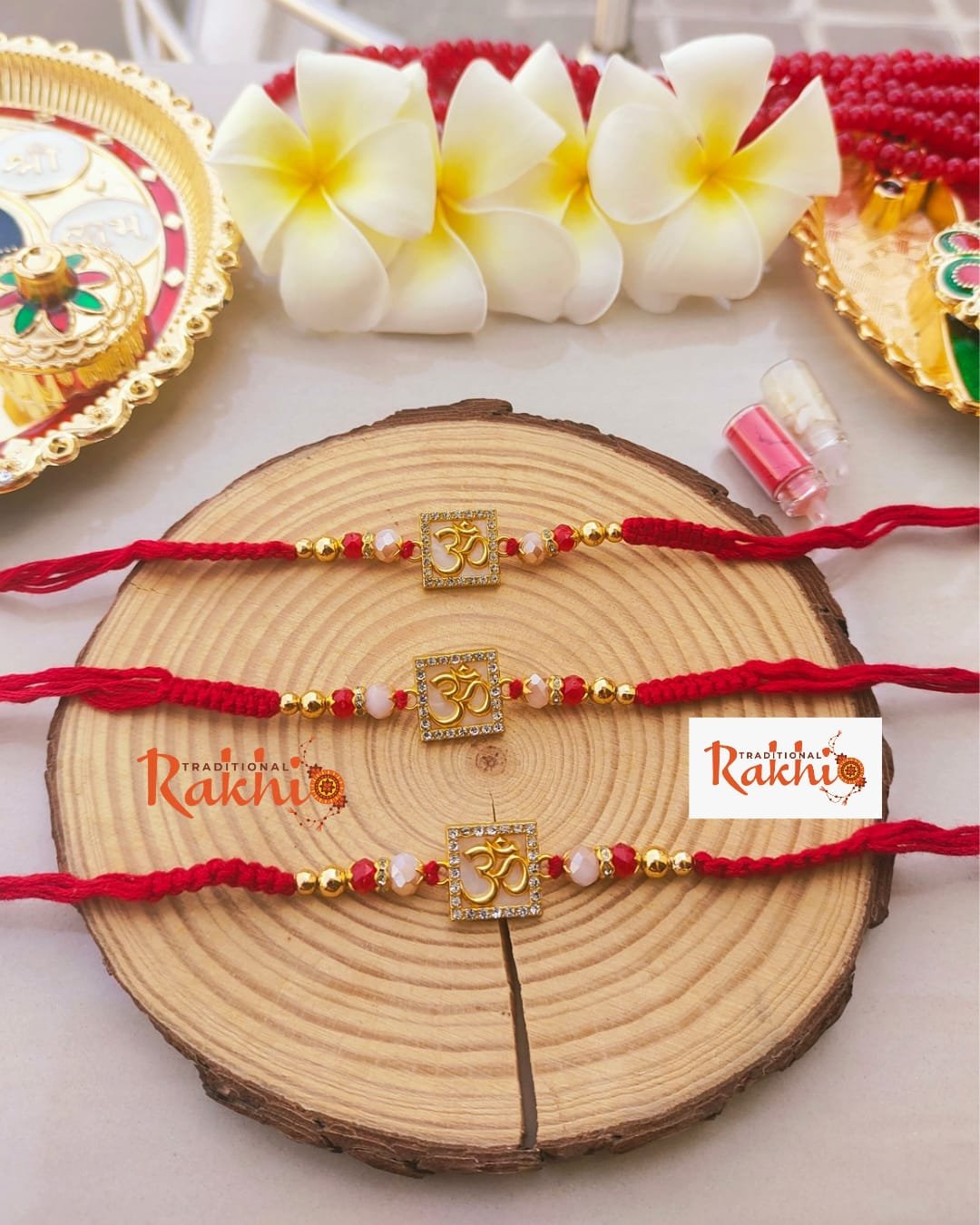 Sacred Om Square American Diamond Designer Rakhi (Single Piece)