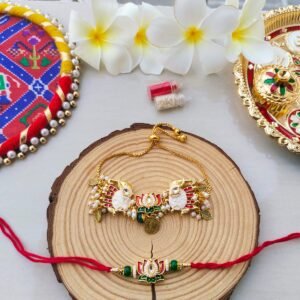 Regal Lotus & Elephant Bhaiya Bhabhi Rakhi Set with Adjustable Slider Lumba