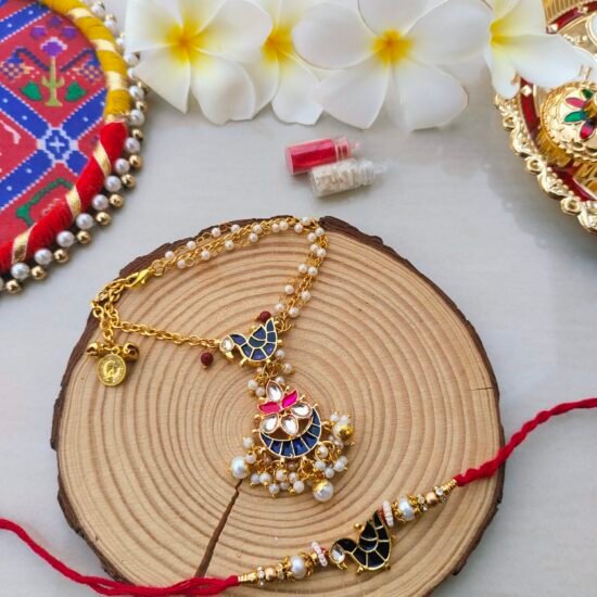 Royal Blue Peacock Bhaiya Bhabhi Rakhi & Adjustable Lumba Set