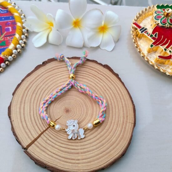 Magical Unicorn Designer Kids Rakhi with Golden-Toned Accents