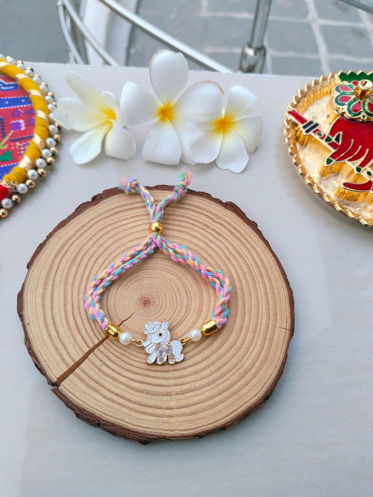 Magical Unicorn Designer Kids Rakhi with Golden-Toned Accents