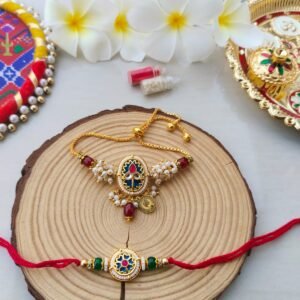 Royal Meenakari Floral Bhaiya Bhabhi Rakhi & Adjustable Slider Lumba Combo Set