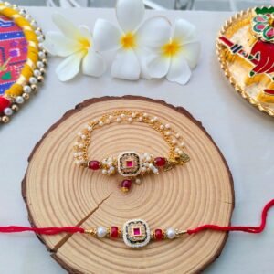 Royal Blue Meenakari Square Bhaiya Bhabhi Rakhi & Multi-Strand Lumba Set (Combo Pack)