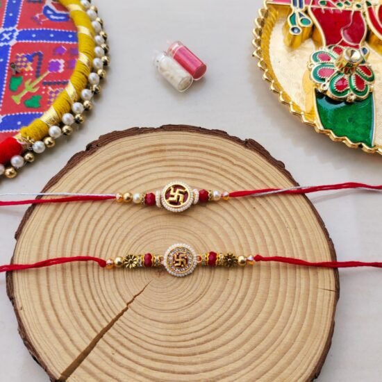 Sacred Swastika & Pearl Designer Rakhi Collection