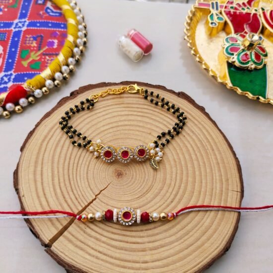 Ruby Mangalsutra Style Bhaiya Bhabhi Rakhi Combo Set (Premium Lumba Set)