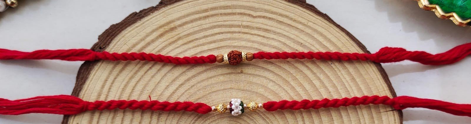 Sacred Rudraksha & Pearl Cluster Designer Rakhi Collection (₹60 Each) - Image 2