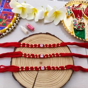 Square Princess-Cut Crystal Minimalist Thread Rakhi (Single Piece)