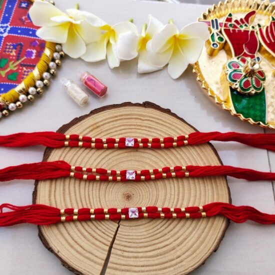 Square Princess-Cut Crystal Minimalist Thread Rakhi (Single Piece)