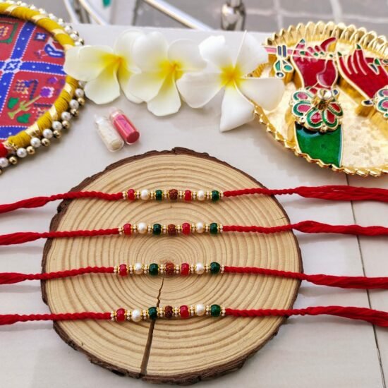 Multi-Bead Rudraksha & Pearl Minimalist Thread Rakhi