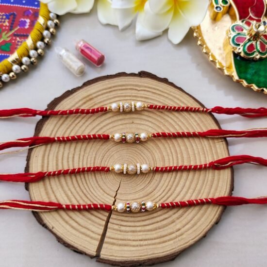 Elegant Pearl & Textured Metallic Bead Designer Rakhi Collection