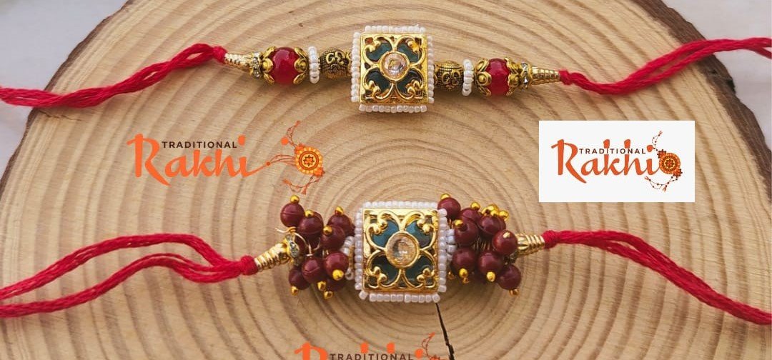 Royal Green Square Meenakari Bhaiya Bhabhi Rakhi Combo Set - Image 3