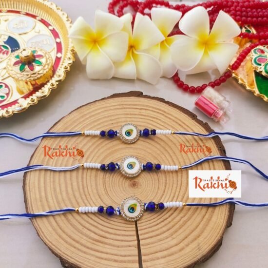 Premium Peacock Feather Evil Eye Beaded Rakhi
