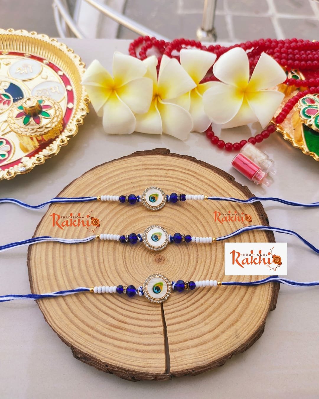 Premium Peacock Feather Evil Eye Beaded Rakhi