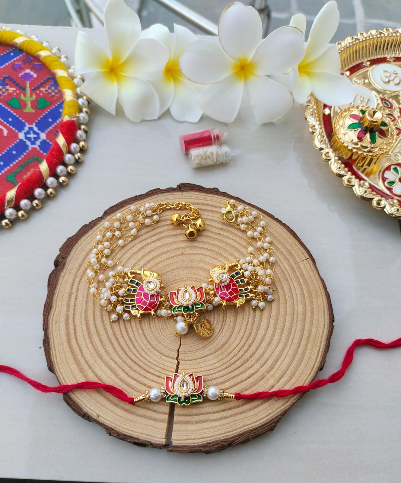 Lotus & Royal Elephant Bhaiya Bhabhi Rakhi Combo Set - Image 2