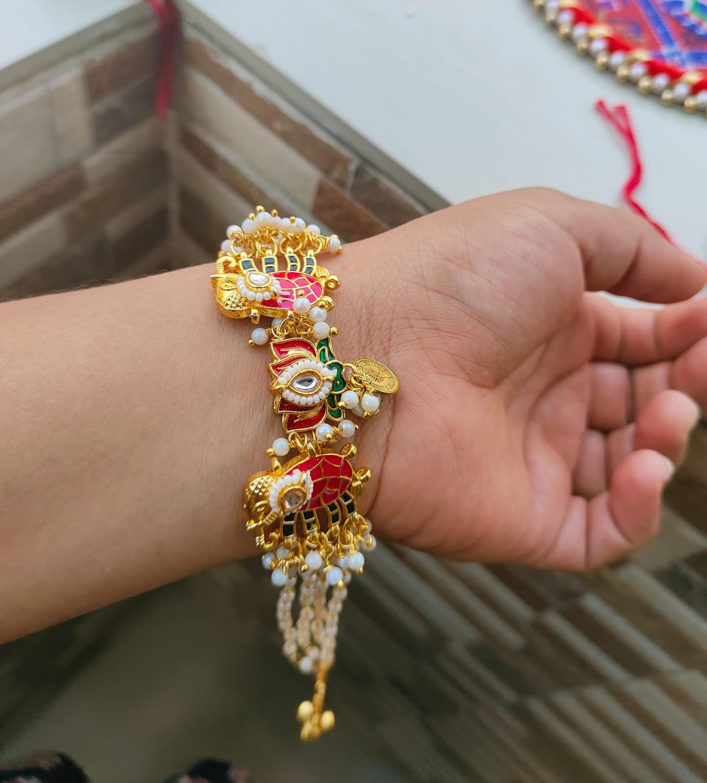 Lotus & Royal Elephant Bhaiya Bhabhi Rakhi Combo Set - Image 3