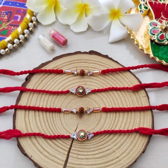 Sacred Rudraksha & Floral Meenakari Couple Rakhi Set