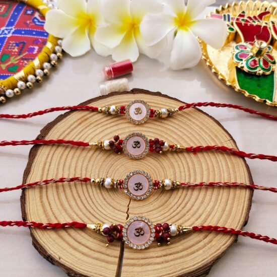 Sacred Om Crystal Bhaiya Bhabhi Rakhi & Lumba Set (Combo Couple Pair)