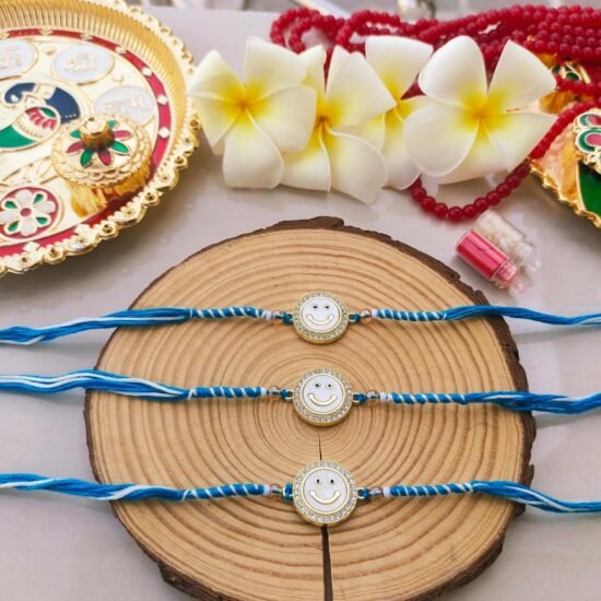 Premium Smiley Face Crystal Beaded Single Thread Rakhi (Price for Single Piece)