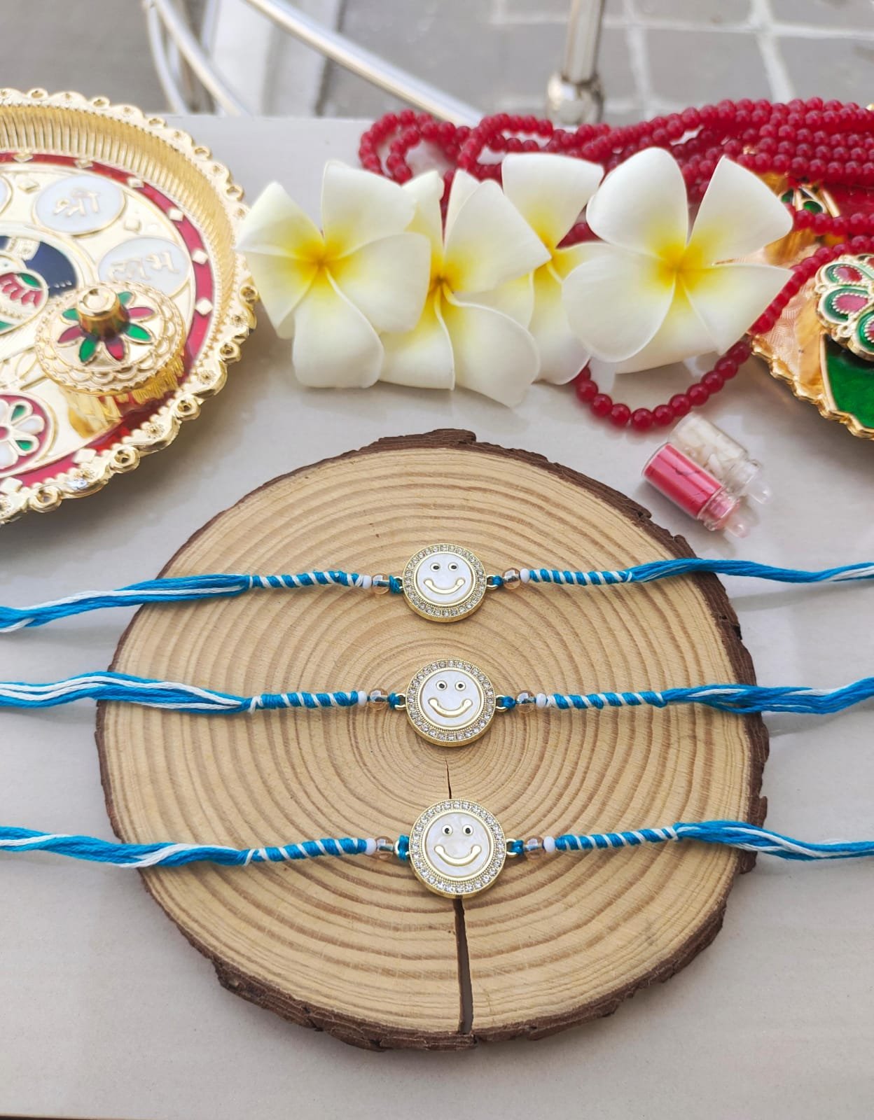 Premium Smiley Face Crystal Beaded Single Thread Rakhi (Price for Single Piece)