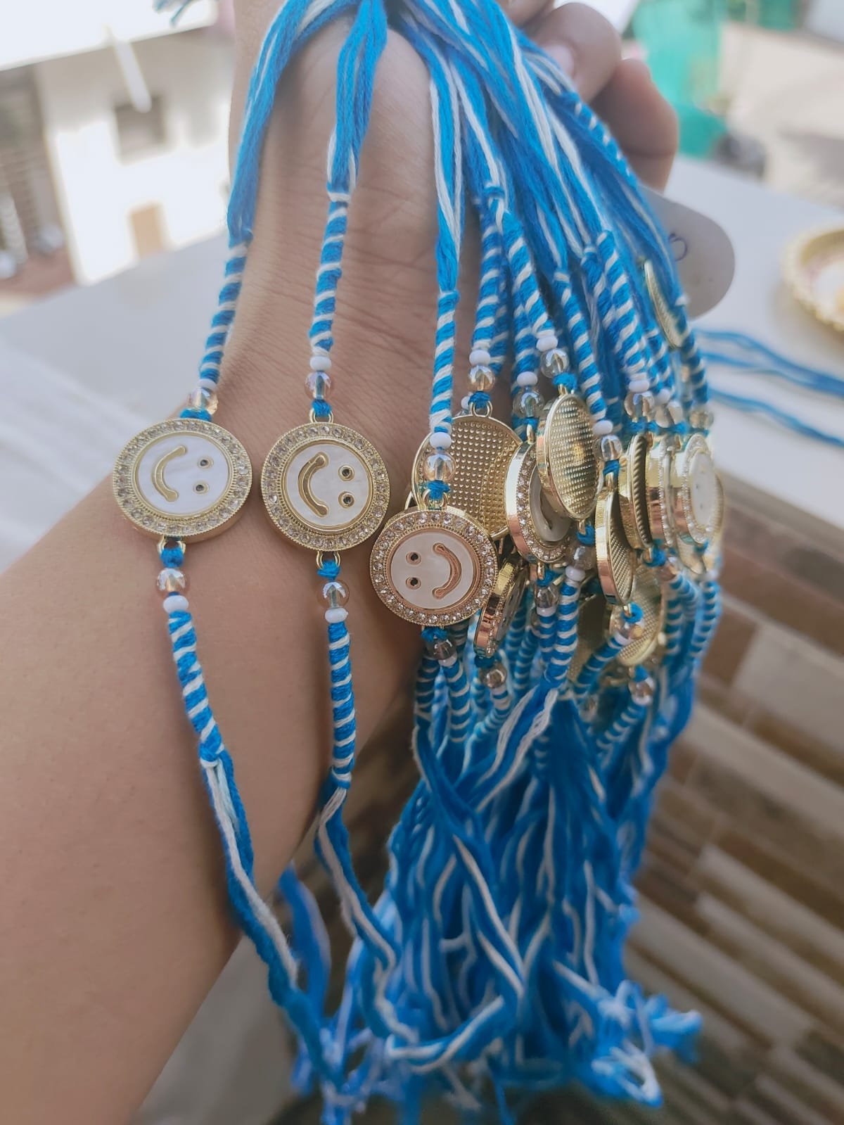 Premium Smiley Face Crystal Beaded Single Thread Rakhi (Price for Single Piece) - Image 2