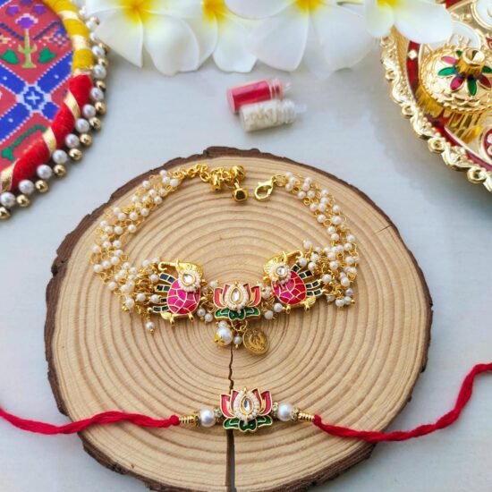 Lotus & Royal Elephant Bhaiya Bhabhi Rakhi Combo Set