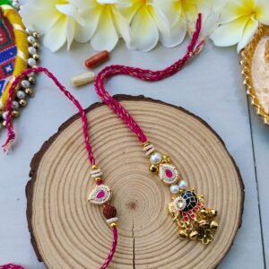 Royal Pink Meenakari Elephant Bhaiya Bhabhi Combo Rakhi Set