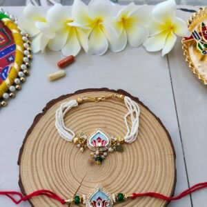 Pastel Blue Paisley Lotus Bhaiya Bhabhi Combo Rakhi Set