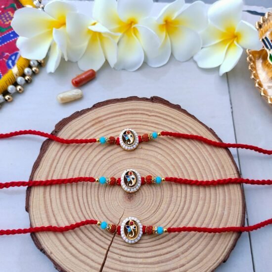 Traditional Meenakari Peacock Rudraksha Designer Rakhi (Single Piece)