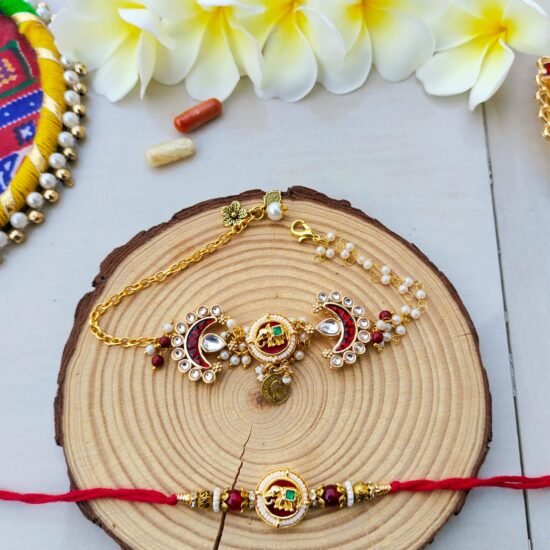Royal Maroon Meenakari Elephant Bhaiya Bhabhi Combo Rakhi Set