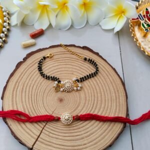 Diamond Style Elegant CZ Floral Dial Mangalsutra Bhaiya Bhabhi Combo Rakhi Set