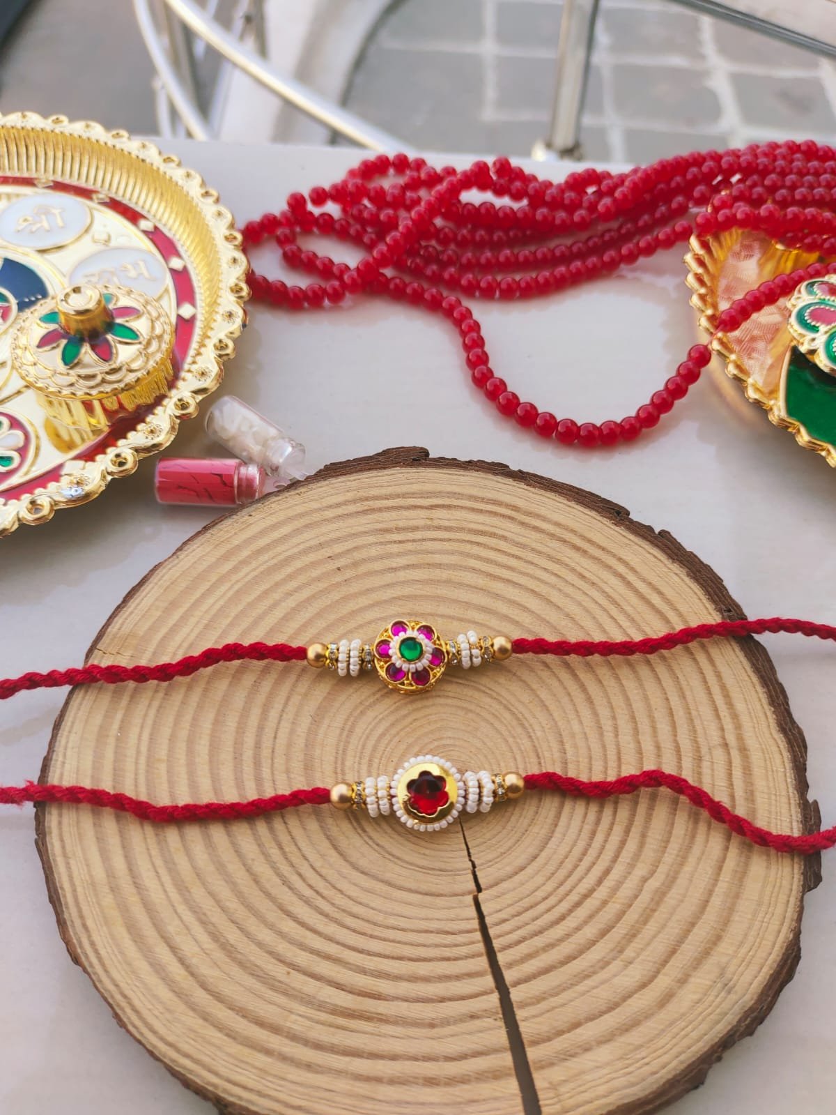 Traditional Meenakari Floral Pearl Beaded Designer Rakhi (Single Piece)