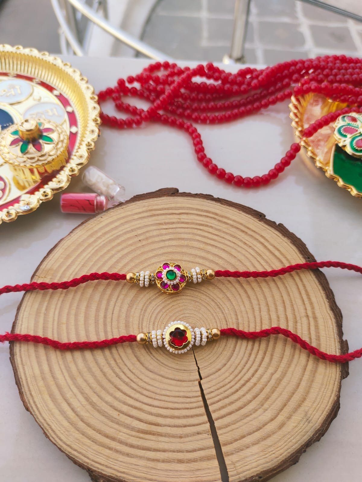 Traditional Meenakari Floral Pearl Beaded Designer Rakhi (Single Piece) - Image 4