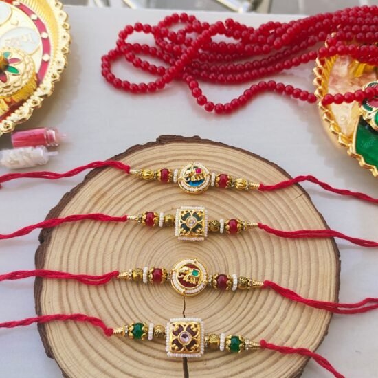 Royal Meenakari Elephant and Square Kundan Heritage Designer Rakhi (Single Piece)