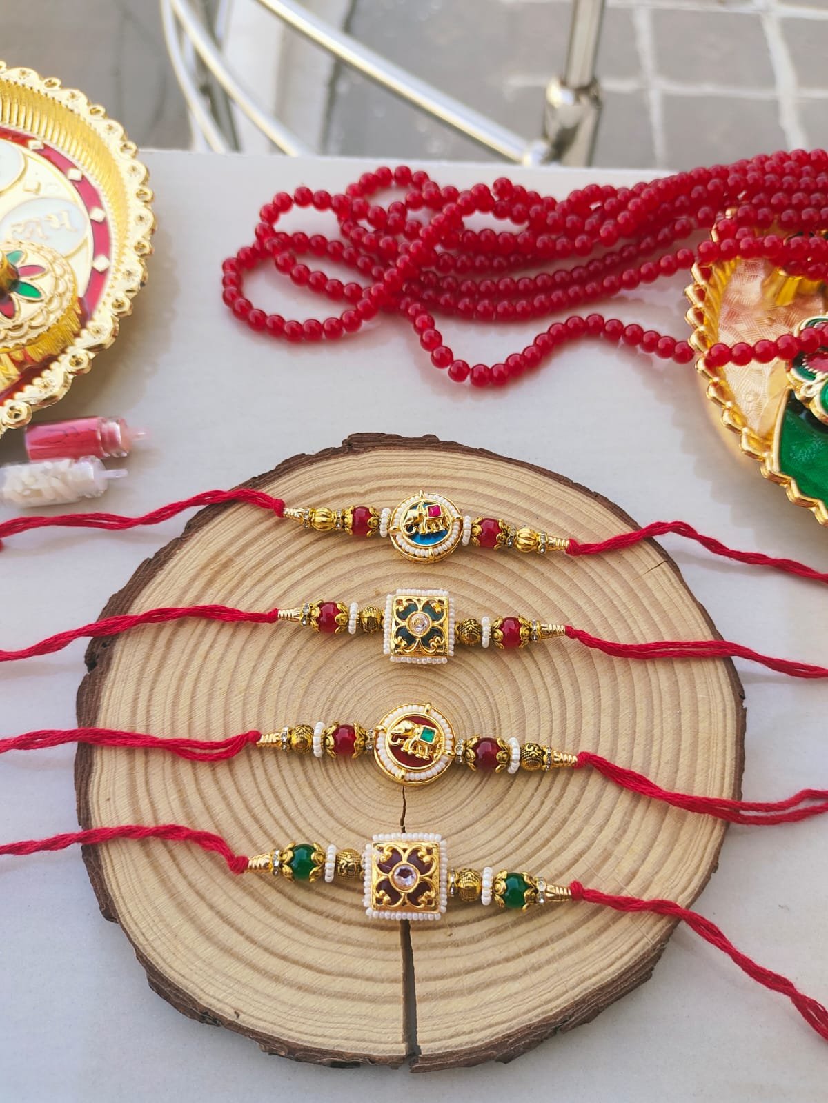 Royal Meenakari Elephant and Square Kundan Heritage Designer Rakhi (Single Piece)