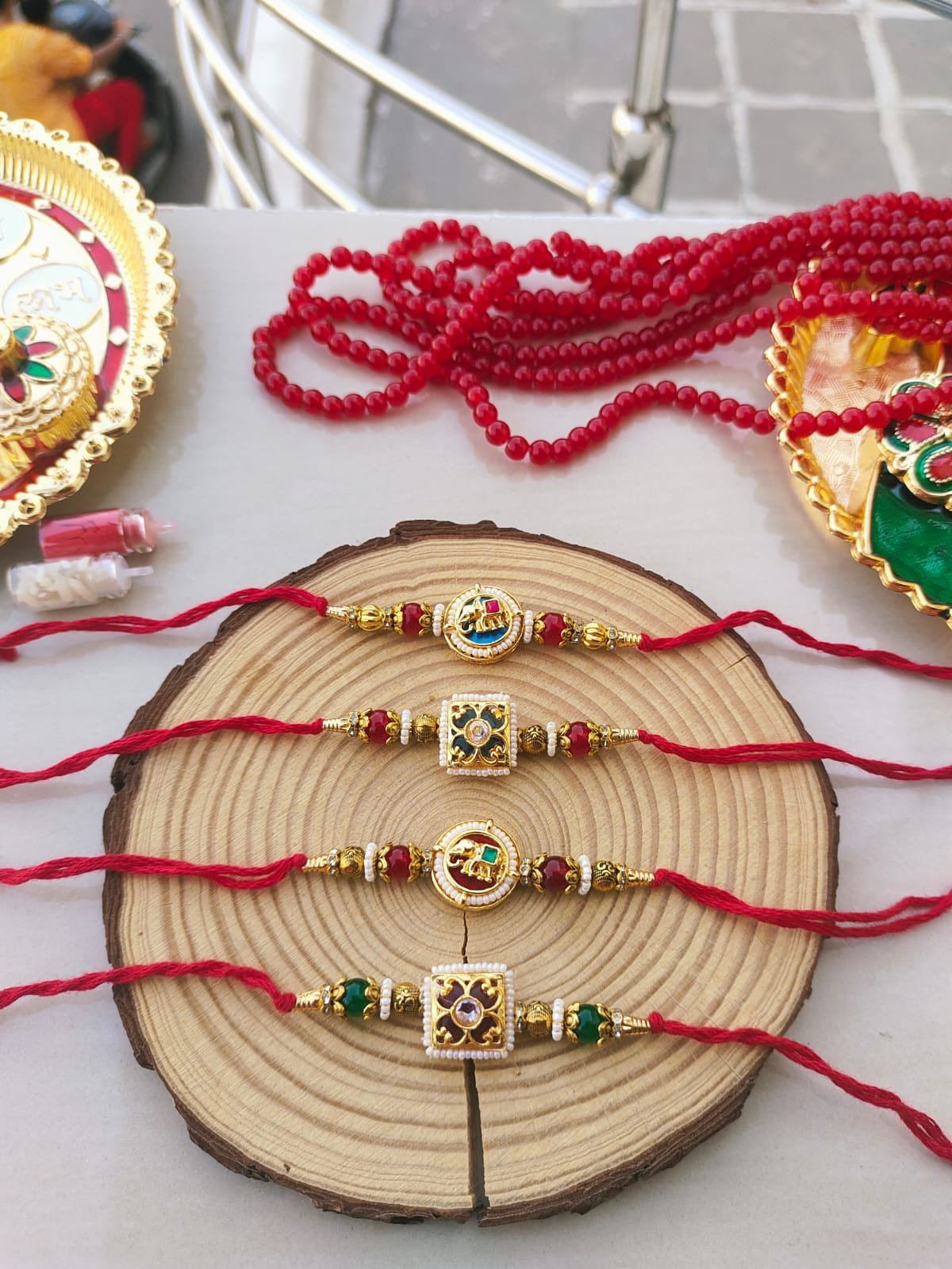 Royal Meenakari Elephant and Square Kundan Heritage Designer Rakhi (Single Piece) - Image 5