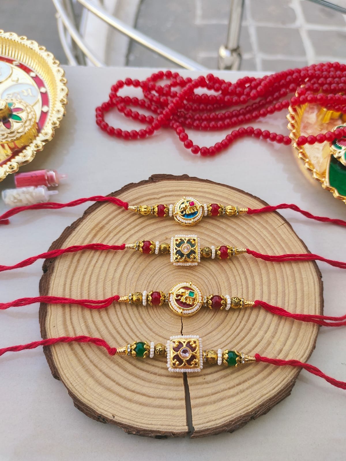 Royal Meenakari Elephant and Square Kundan Heritage Designer Rakhi (Single Piece) - Image 2