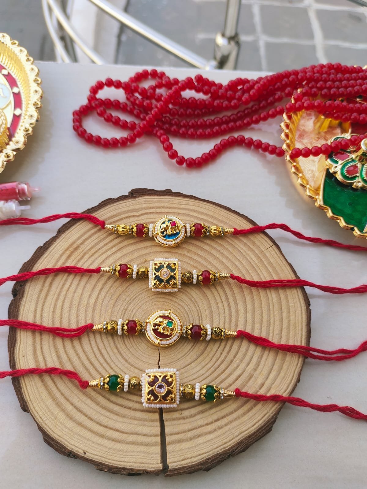 Royal Meenakari Elephant and Square Kundan Heritage Designer Rakhi (Single Piece) - Image 3
